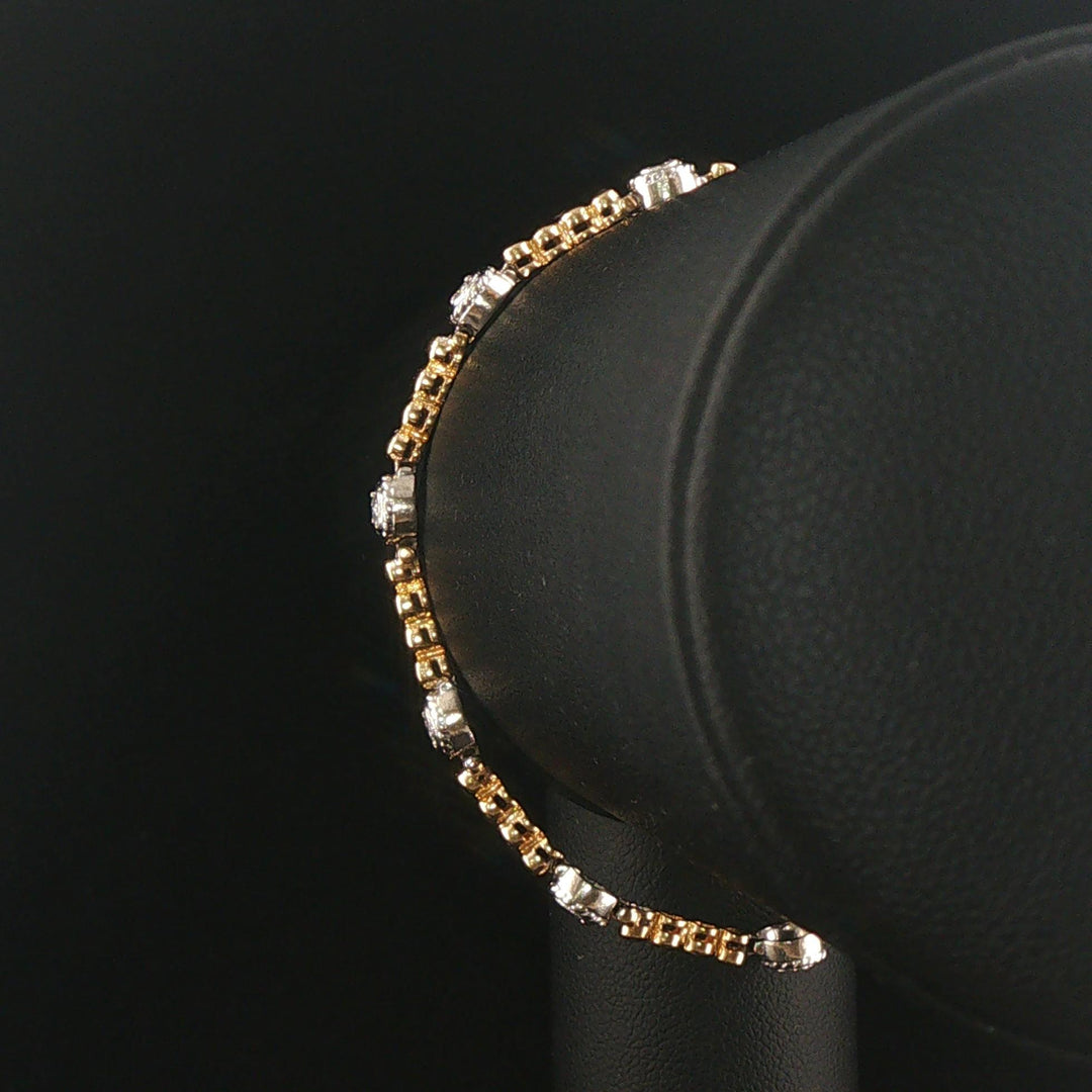 14k Yellow and White Gold 1cttw Diamond Station Bead Link Bracelet 7"