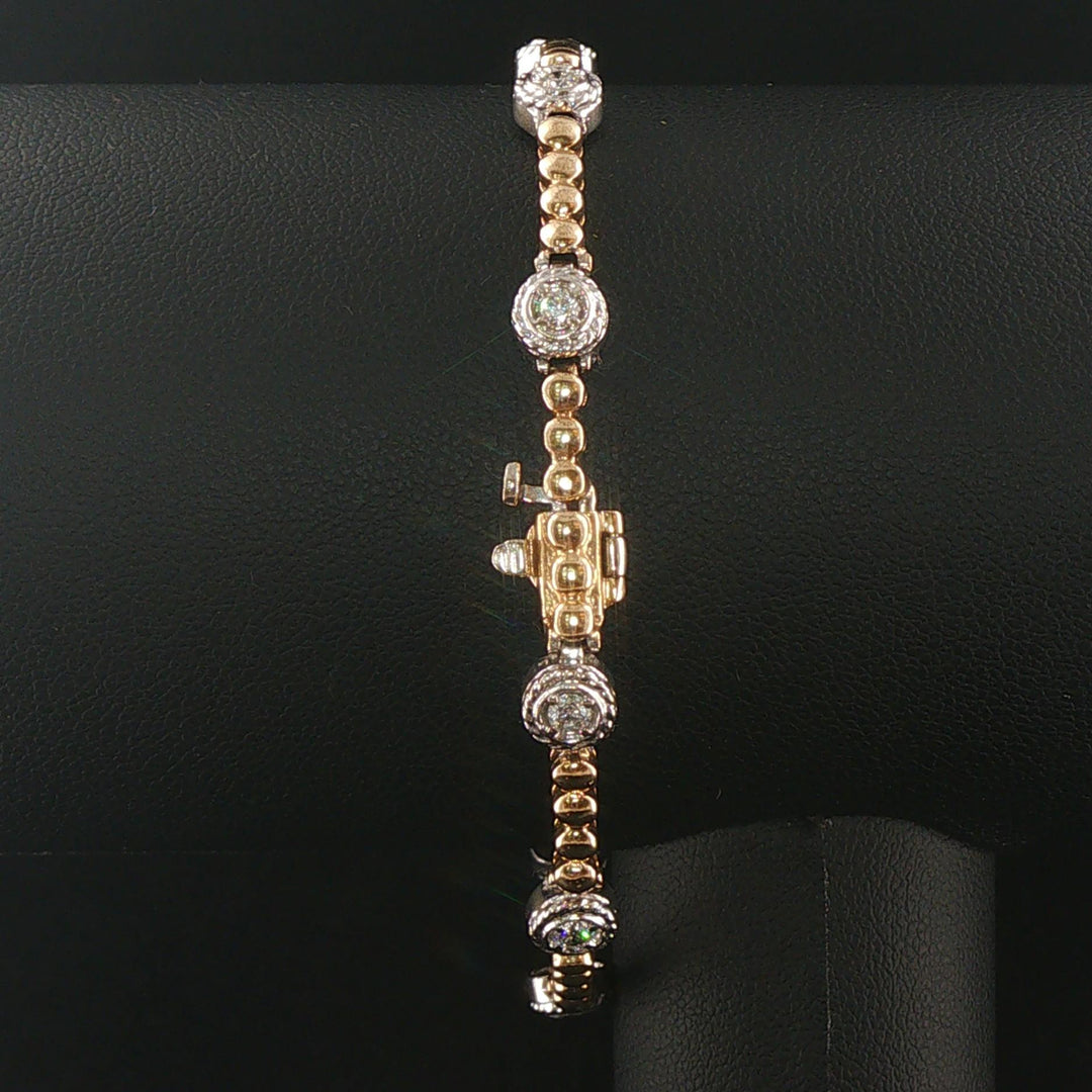 14k Yellow and White Gold 1cttw Diamond Station Bead Link Bracelet 7"