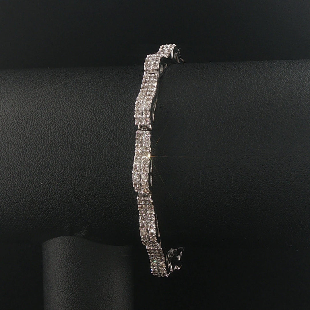 14k White Gold and 4cttw Pave Diamond Curved Bar Wave Link Bracelet 6.75"