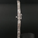 14k White Gold and 4cttw Pave Diamond Curved Bar Wave Link Bracelet 6.75"