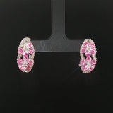 18k White Gold Pink Sapphire and 0.75cttw Hoop Huggie Earrings