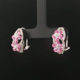 18k White Gold Pink Sapphire and 0.75cttw Hoop Huggie Earrings
