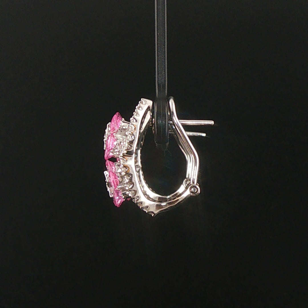 18k White Gold Pink Sapphire and 0.75cttw Hoop Huggie Earrings
