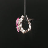 18k White Gold Pink Sapphire and 0.75cttw Hoop Huggie Earrings