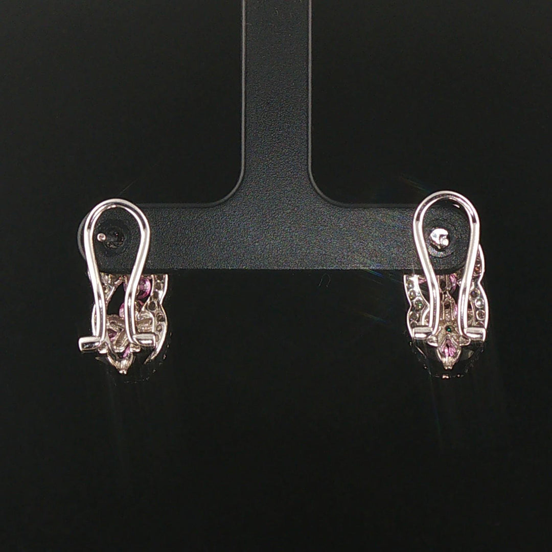 18k White Gold Pink Sapphire and 0.75cttw Hoop Huggie Earrings