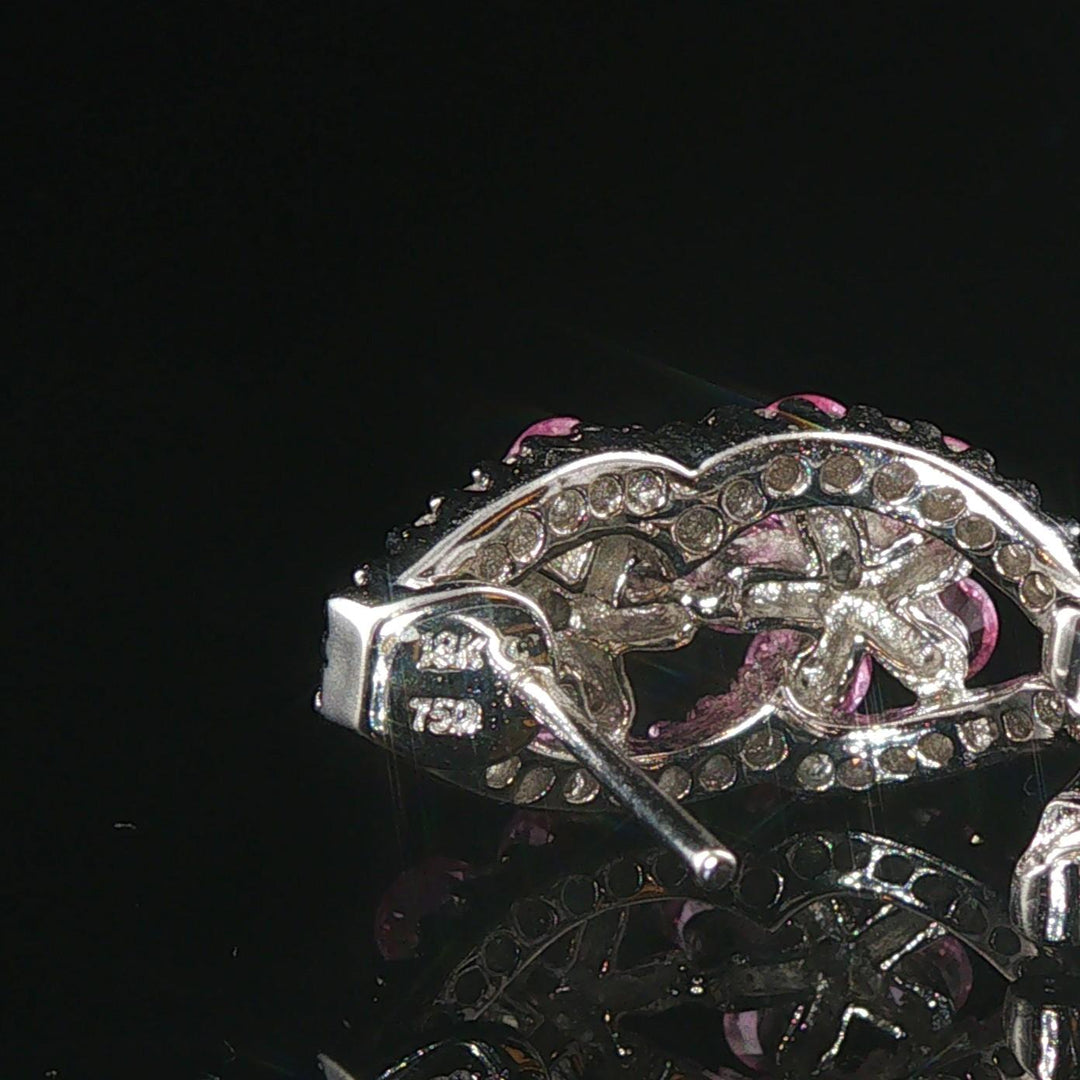 18k White Gold Pink Sapphire and 0.75cttw Hoop Huggie Earrings