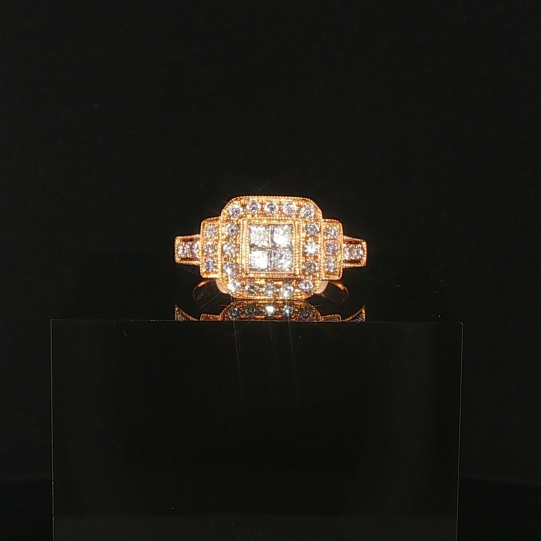 18k Rose Gold and 0.84cttw Diamond Solid Cluster Ring Size 6.5