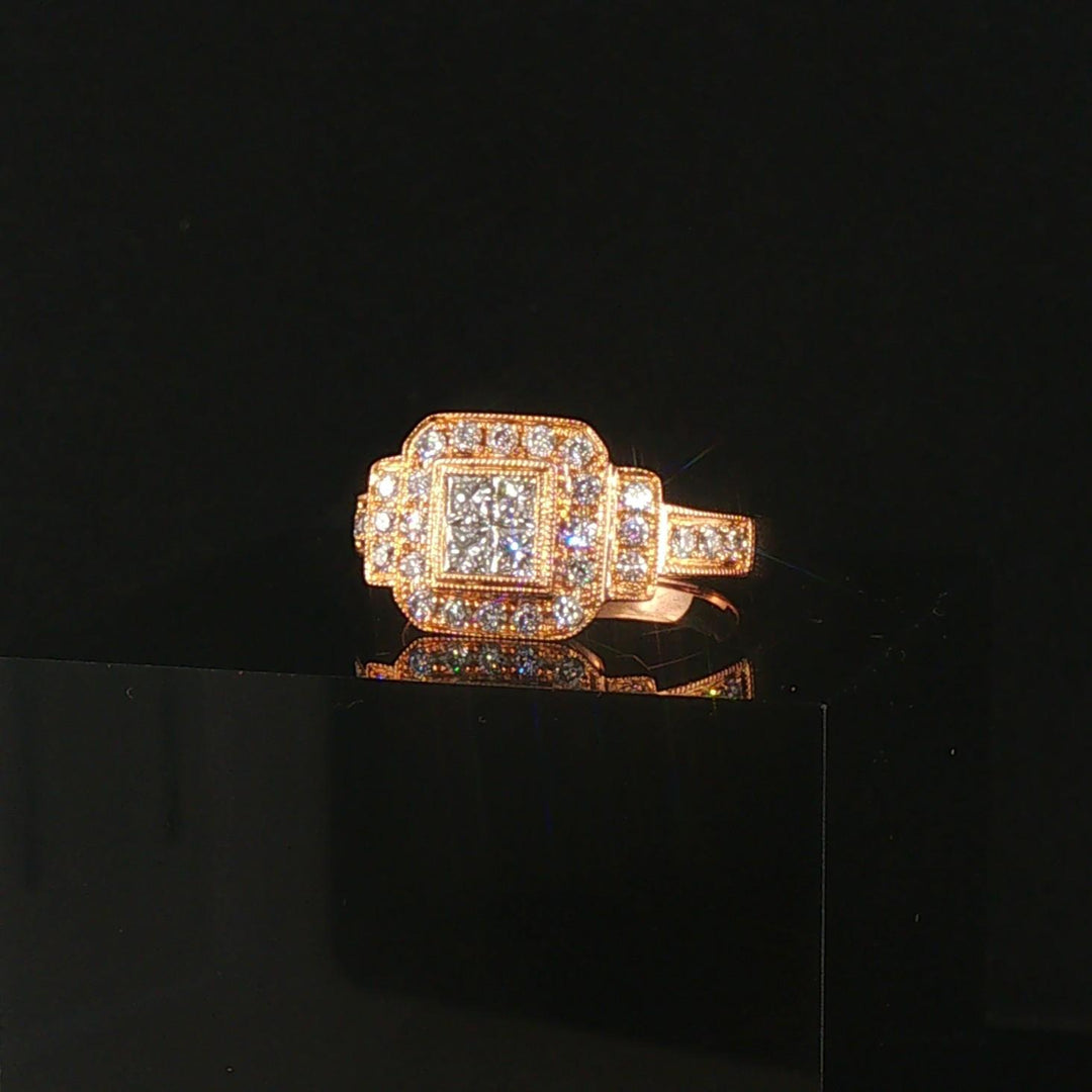 18k Rose Gold and 0.84cttw Diamond Solid Cluster Ring Size 6.5