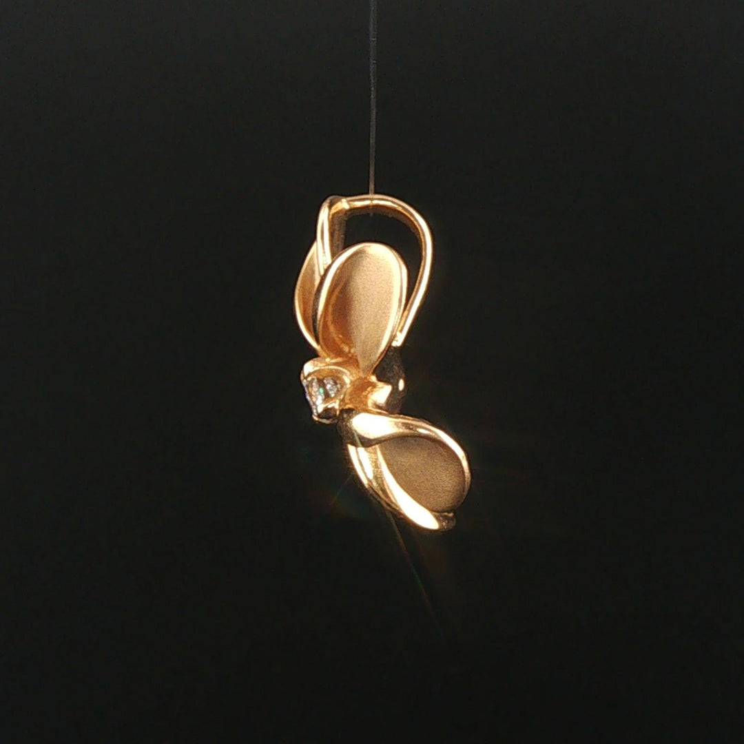 14k Yellow Gold and 0.25ct Diamond Plumeria Floral Pendant
