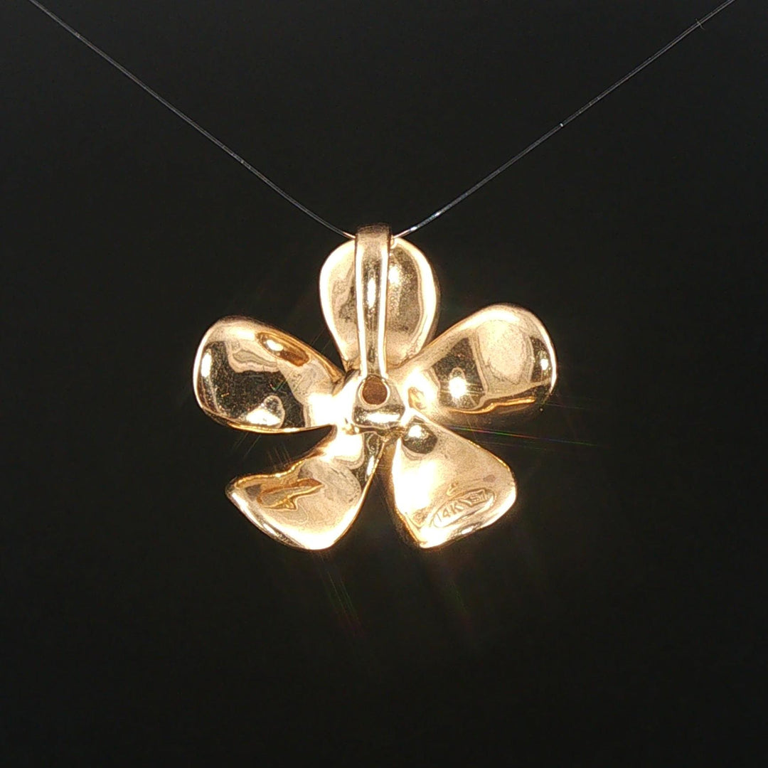 14k Yellow Gold and 0.25ct Diamond Plumeria Floral Pendant