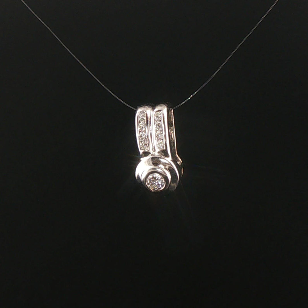 14k White Gold and 0.25cttw Diamond Solid Slide Pendant 0.65"