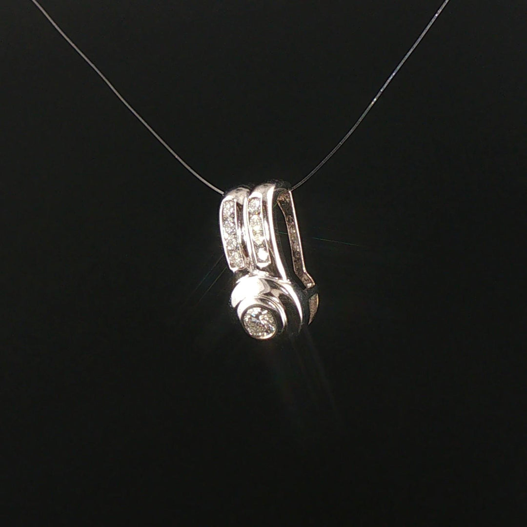 14k White Gold and 0.25cttw Diamond Solid Slide Pendant 0.65"