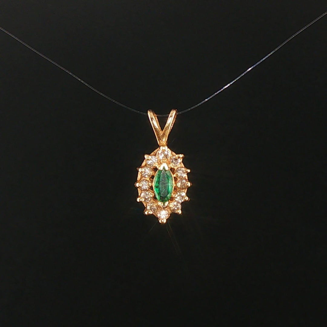 14k Yellow Gold Emerald and Diamond Halo Pendant