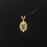 14k Yellow Gold Emerald and Diamond Halo Pendant