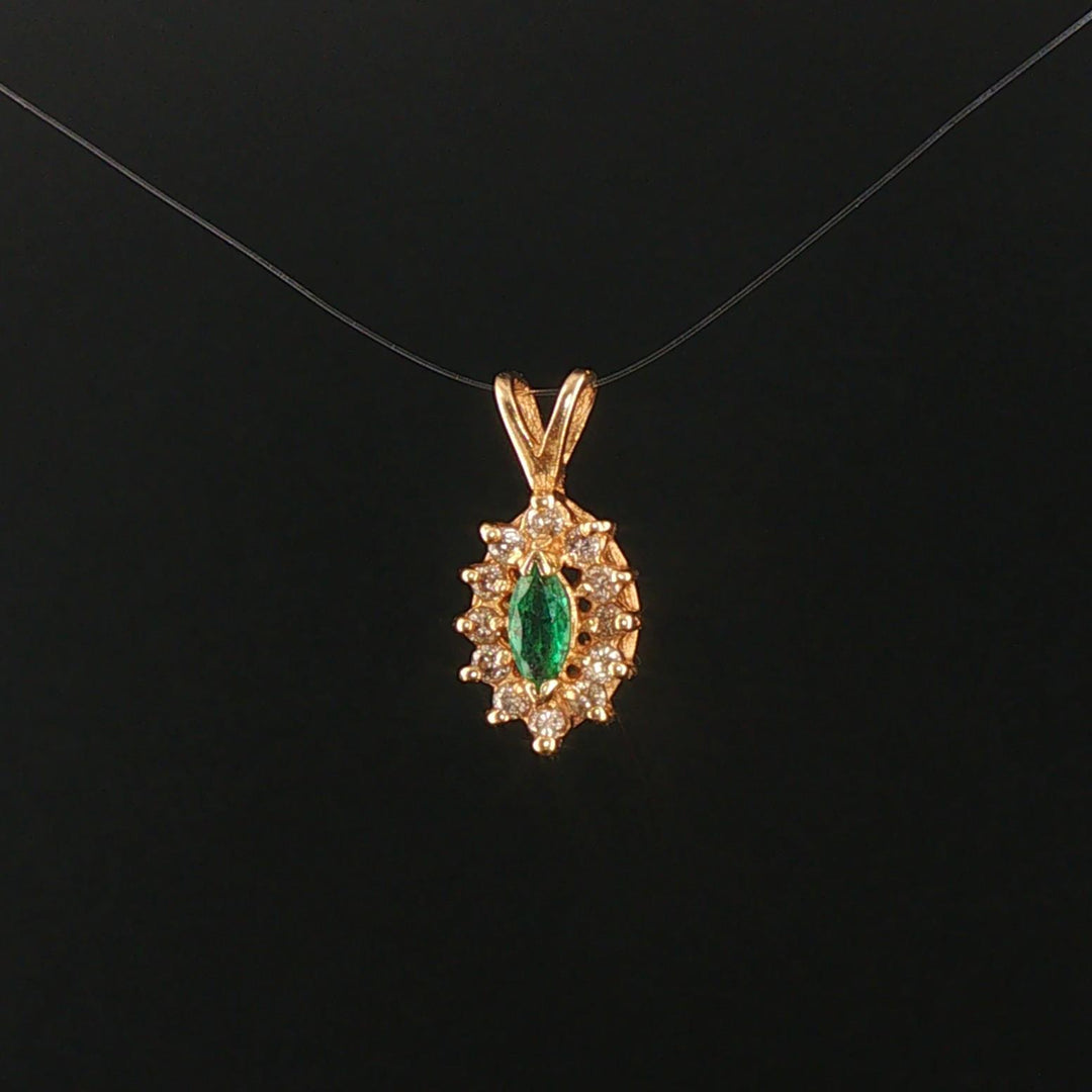 14k Yellow Gold Emerald and Diamond Halo Pendant