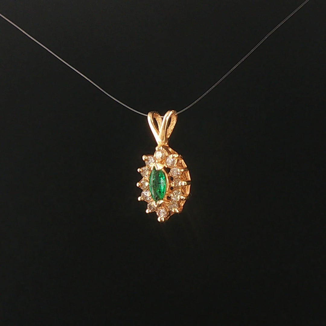 14k Yellow Gold Emerald and Diamond Halo Pendant
