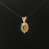 14k Yellow Gold Emerald and Diamond Halo Pendant