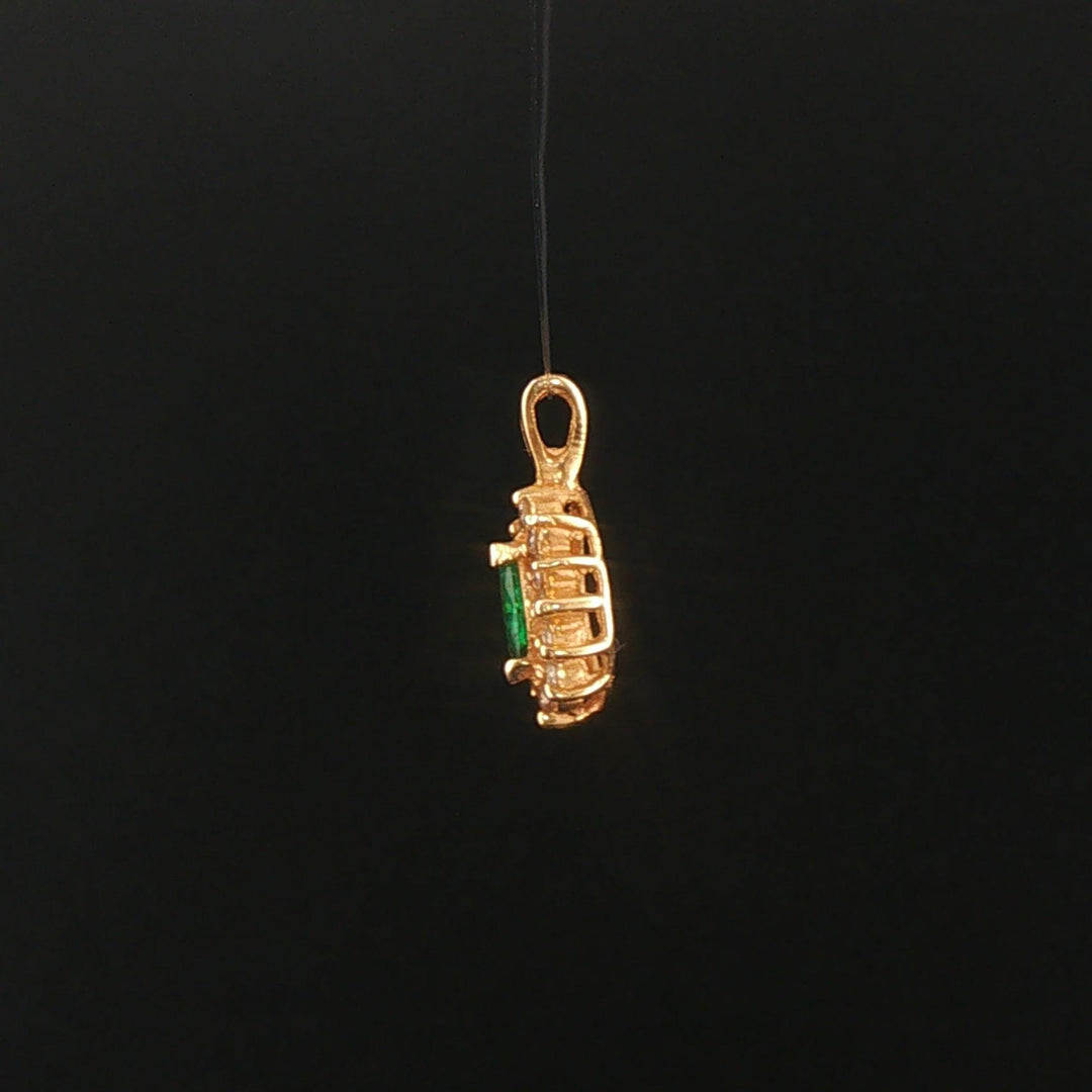 14k Yellow Gold Emerald and Diamond Halo Pendant