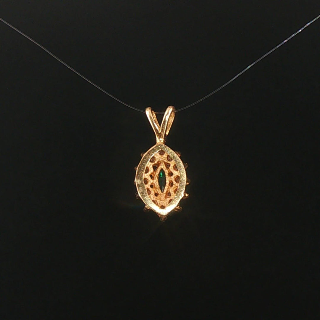 14k Yellow Gold Emerald and Diamond Halo Pendant