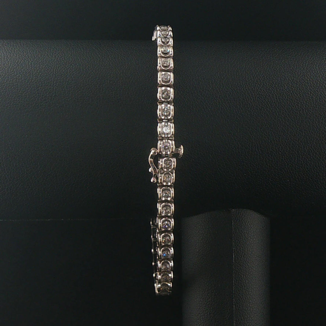 14k White Gold and 3cttw Diamond Heavy Vintage Link Bracelet 7.75"