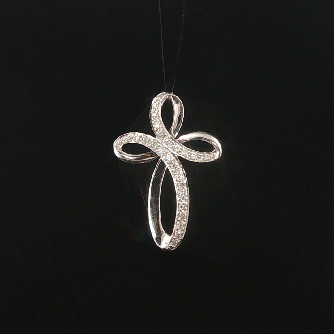 14k White Gold and 0.25cttw Diamond Fancy Cross Pendant 1"