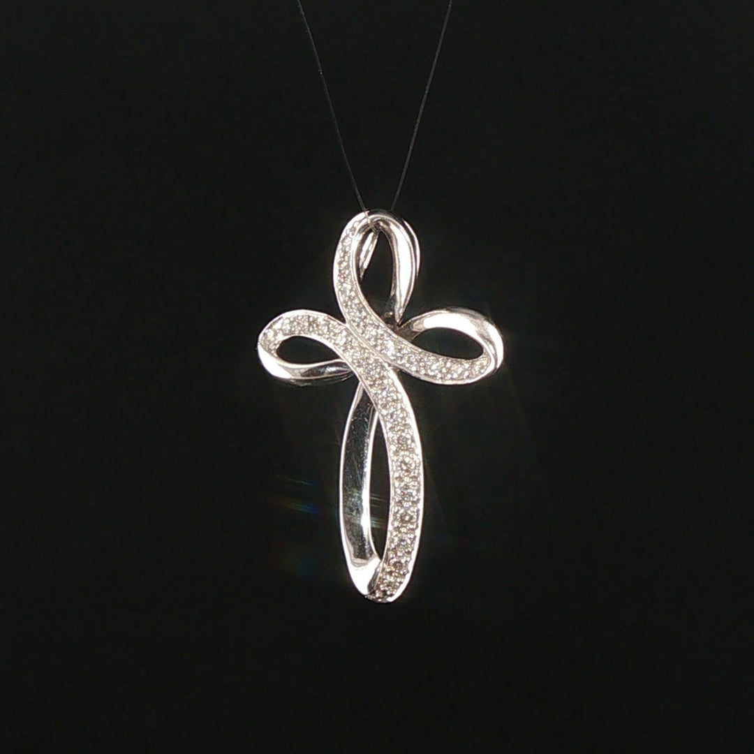 14k White Gold and 0.25cttw Diamond Fancy Cross Pendant 1"