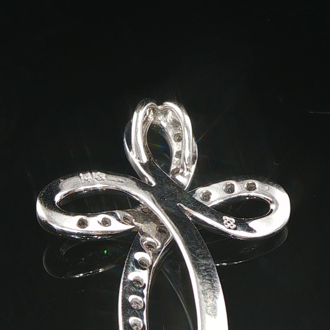 14k White Gold and 0.25cttw Diamond Fancy Cross Pendant 1"