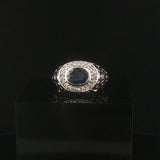 14k White Gold 0.89ct Sapphire and Diamond Vintage Halo Ring Size 7.75
