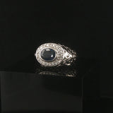 14k White Gold 0.89ct Sapphire and Diamond Vintage Halo Ring Size 7.75