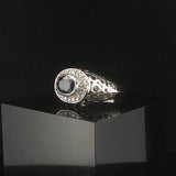 14k White Gold 0.89ct Sapphire and Diamond Vintage Halo Ring Size 7.75