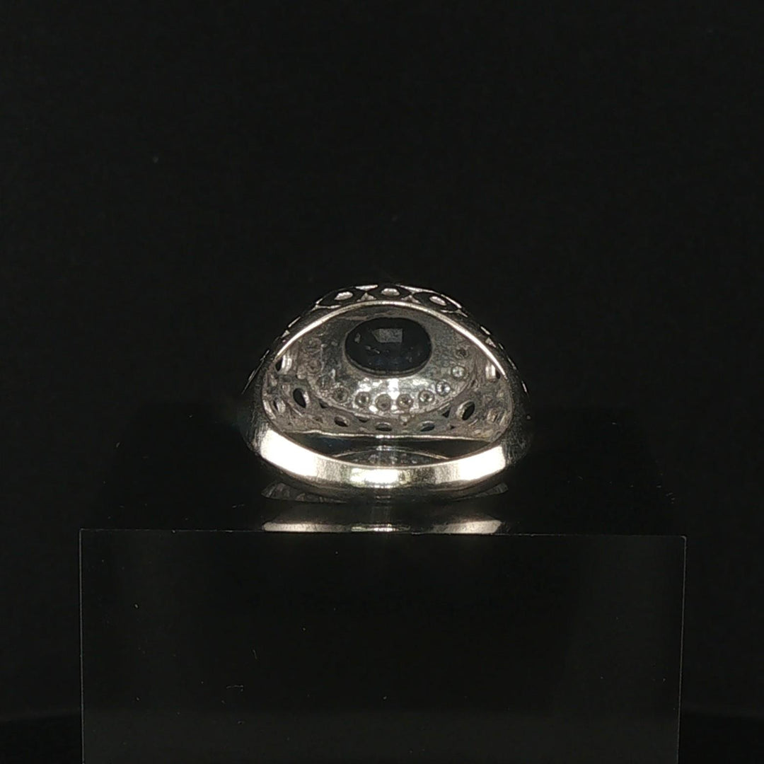 14k White Gold 0.89ct Sapphire and Diamond Vintage Halo Ring Size 7.75