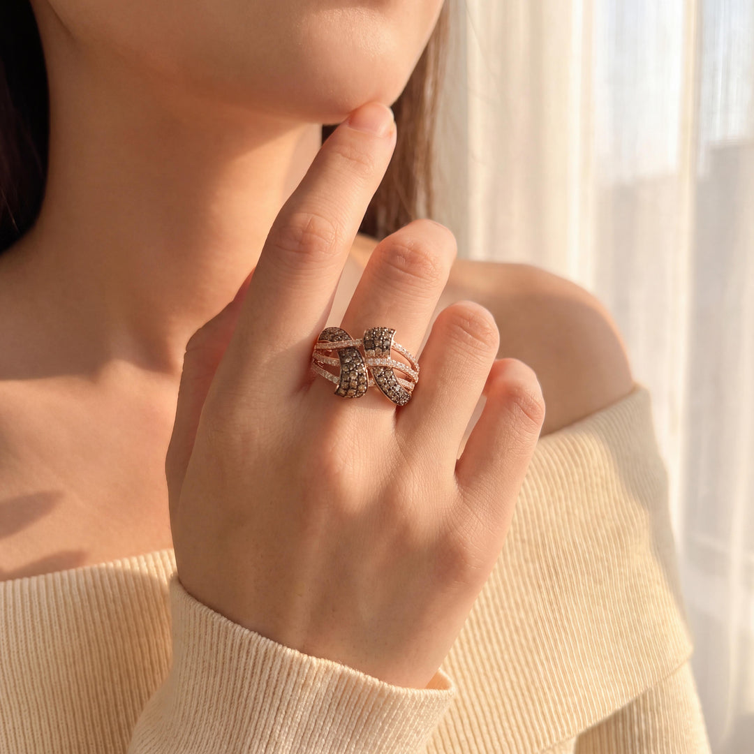 Effy 14k Rose Gold and 1cttw Champagne and White Diamond Ring Size 7
