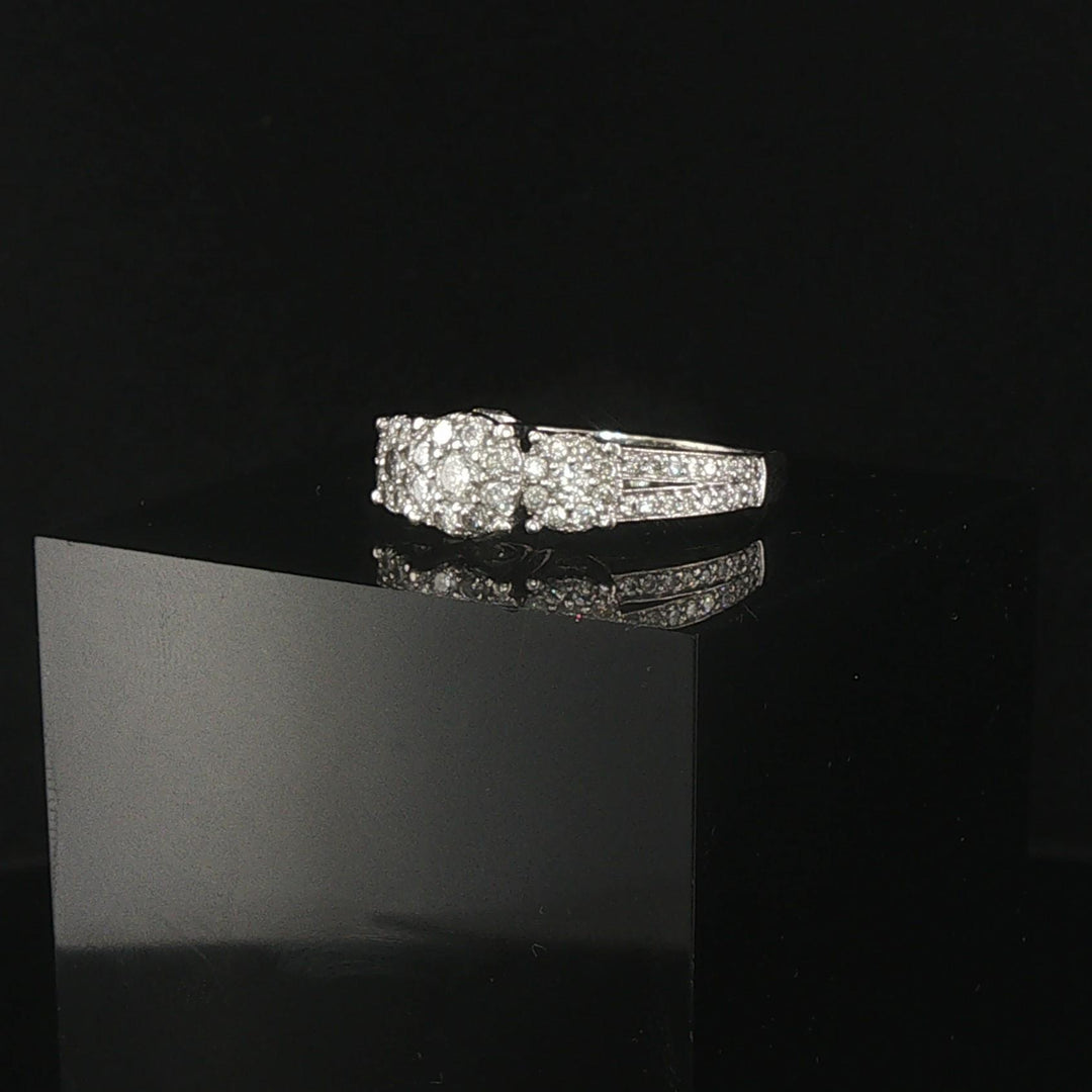 10k White Gold and 1cttw Diamond Three Diamond Halo Ring Size 7.75