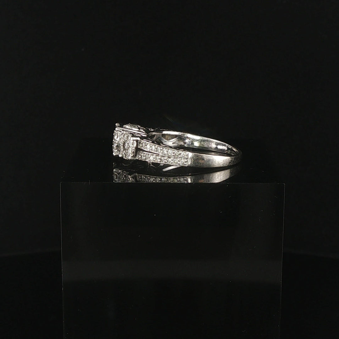 10k White Gold and 1cttw Diamond Three Diamond Halo Ring Size 7.75