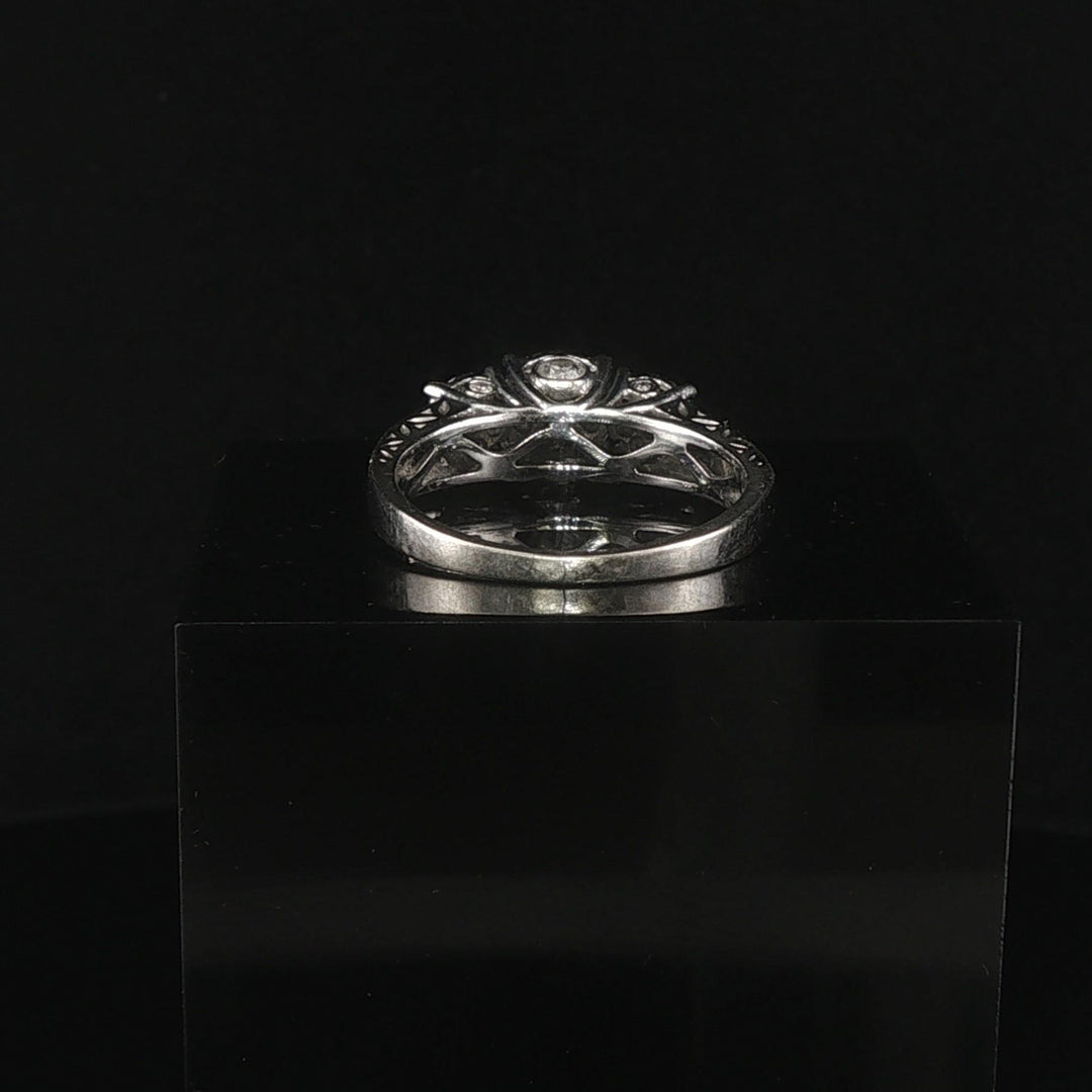 10k White Gold and 1cttw Diamond Three Diamond Halo Ring Size 7.75