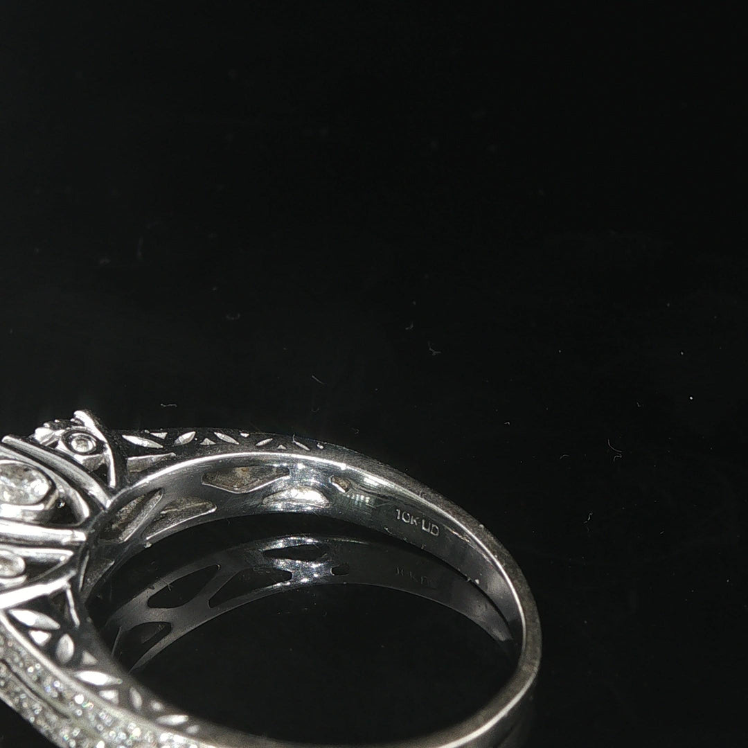10k White Gold and 1cttw Diamond Three Diamond Halo Ring Size 7.75