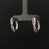 10k White Gold and 0.40cttw White and Blue Diamond Crossover Hoop Earrings
