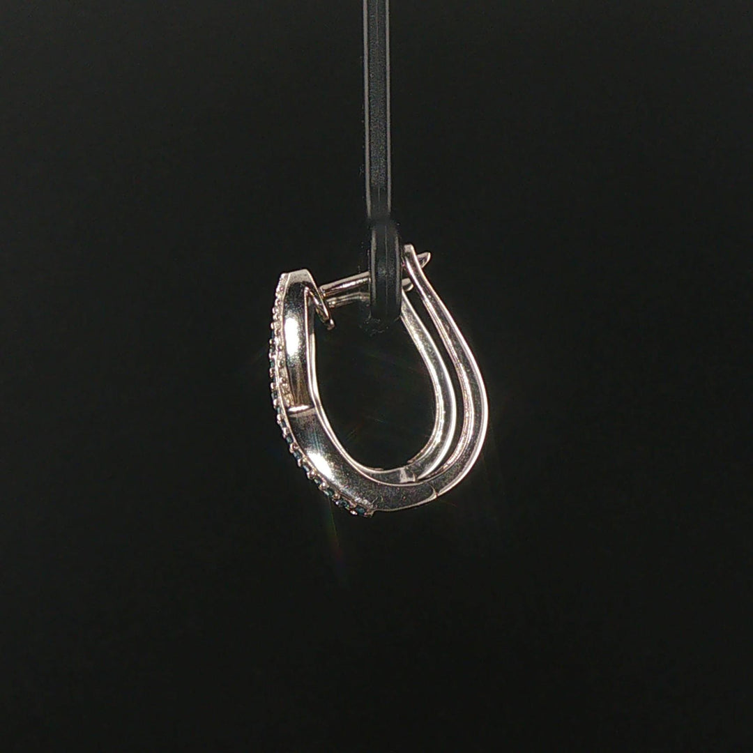 10k White Gold and 0.40cttw White and Blue Diamond Crossover Hoop Earrings