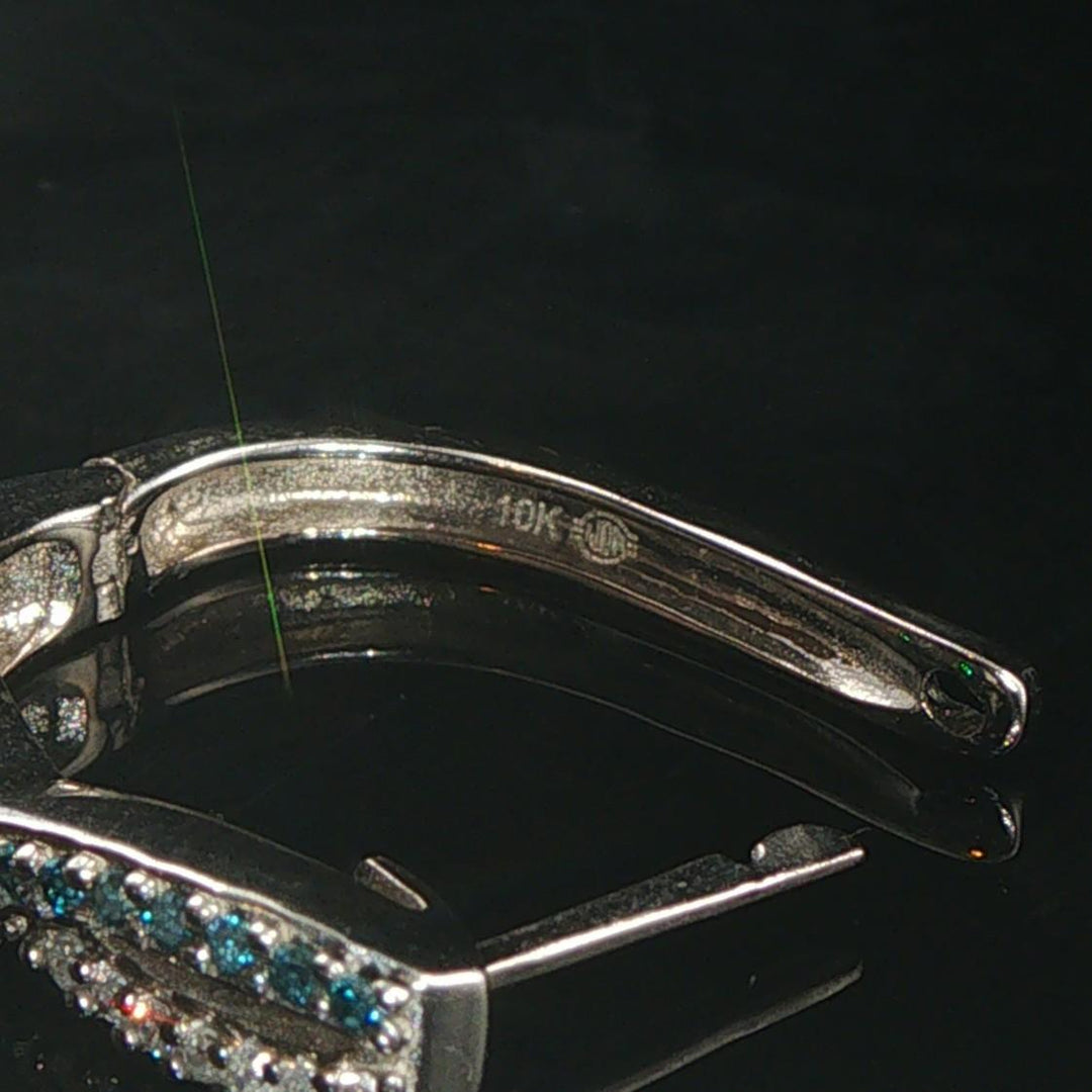 10k White Gold and 0.40cttw White and Blue Diamond Crossover Hoop Earrings
