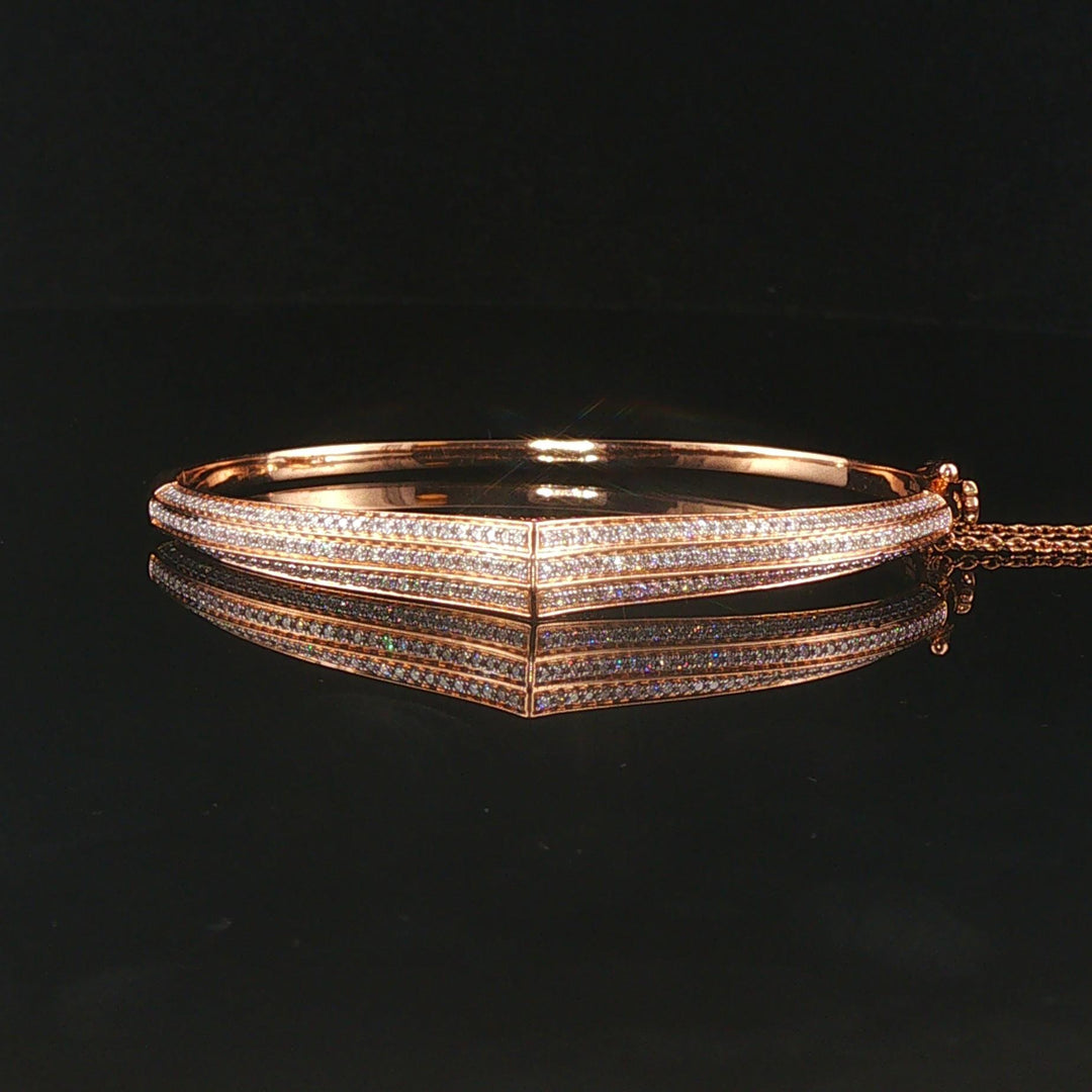 18k Rose Gold and 1cttw Diamond and Pink Sapphire Crowned Bangle Bracelet 6.5"