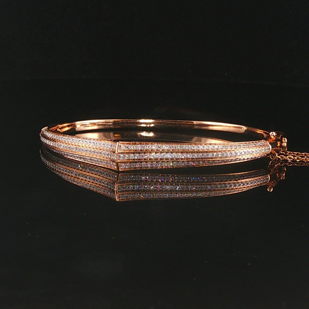 18k Rose Gold and 1cttw Diamond and Pink Sapphire Crowned Bangle Bracelet 6.5"