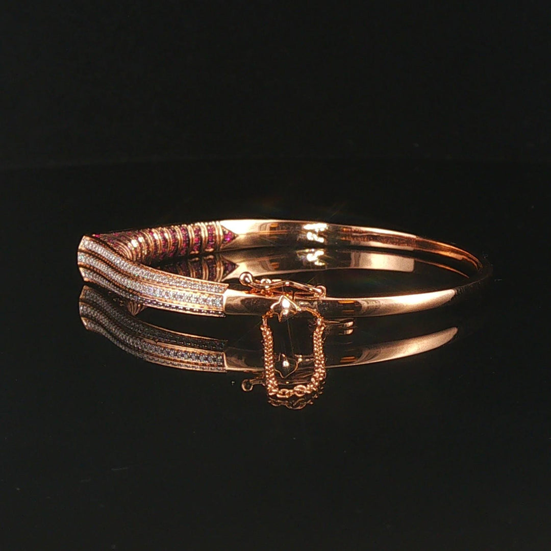 18k Rose Gold and 1cttw Diamond and Pink Sapphire Crowned Bangle Bracelet 6.5"