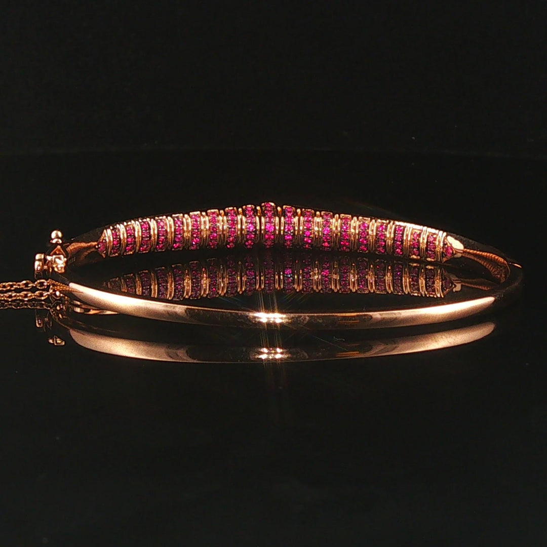 18k Rose Gold and 1cttw Diamond and Pink Sapphire Crowned Bangle Bracelet 6.5"