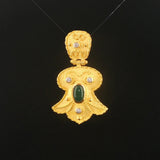 18k Yellow Gold 11g Cabochon Emerald and Diamond Heavy Vintage Pendant 1.5"