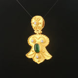 18k Yellow Gold 11g Cabochon Emerald and Diamond Heavy Vintage Pendant 1.5"