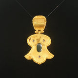 18k Yellow Gold 11g Cabochon Emerald and Diamond Heavy Vintage Pendant 1.5"
