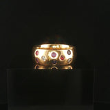 14k Yellow Gold Multi Gemstone and Diamond Solid Band Ring Size 9.5
