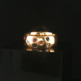 14k Yellow Gold Multi Gemstone and Diamond Solid Band Ring Size 9.5