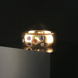 14k Yellow Gold Multi Gemstone and Diamond Solid Band Ring Size 9.5