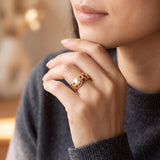 14k Yellow Gold Multi Gemstone and Diamond Solid Band Ring Size 9.5
